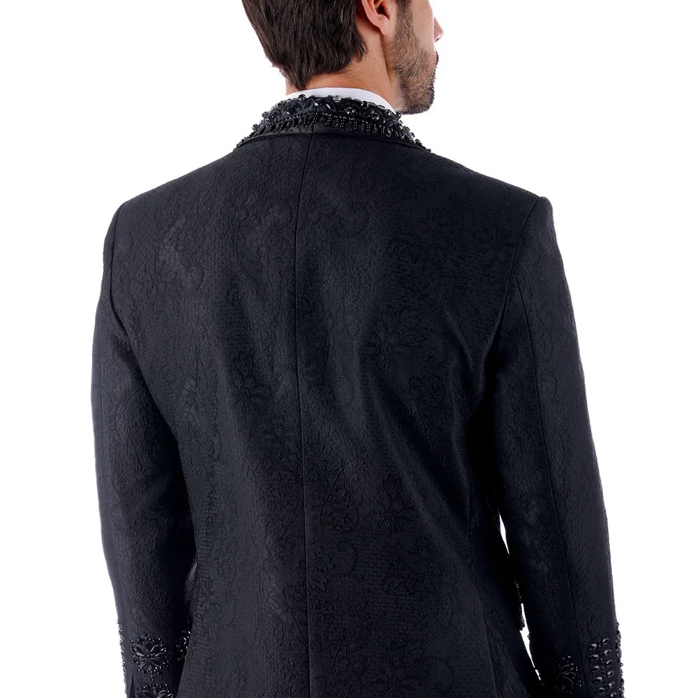 Elegant Black Embellished Men's Blazer - Picture 10 of 14